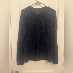 LULULEMON Metal Vent Tech Long Sleeve Henley Shirt in Cerulean Blue / Black